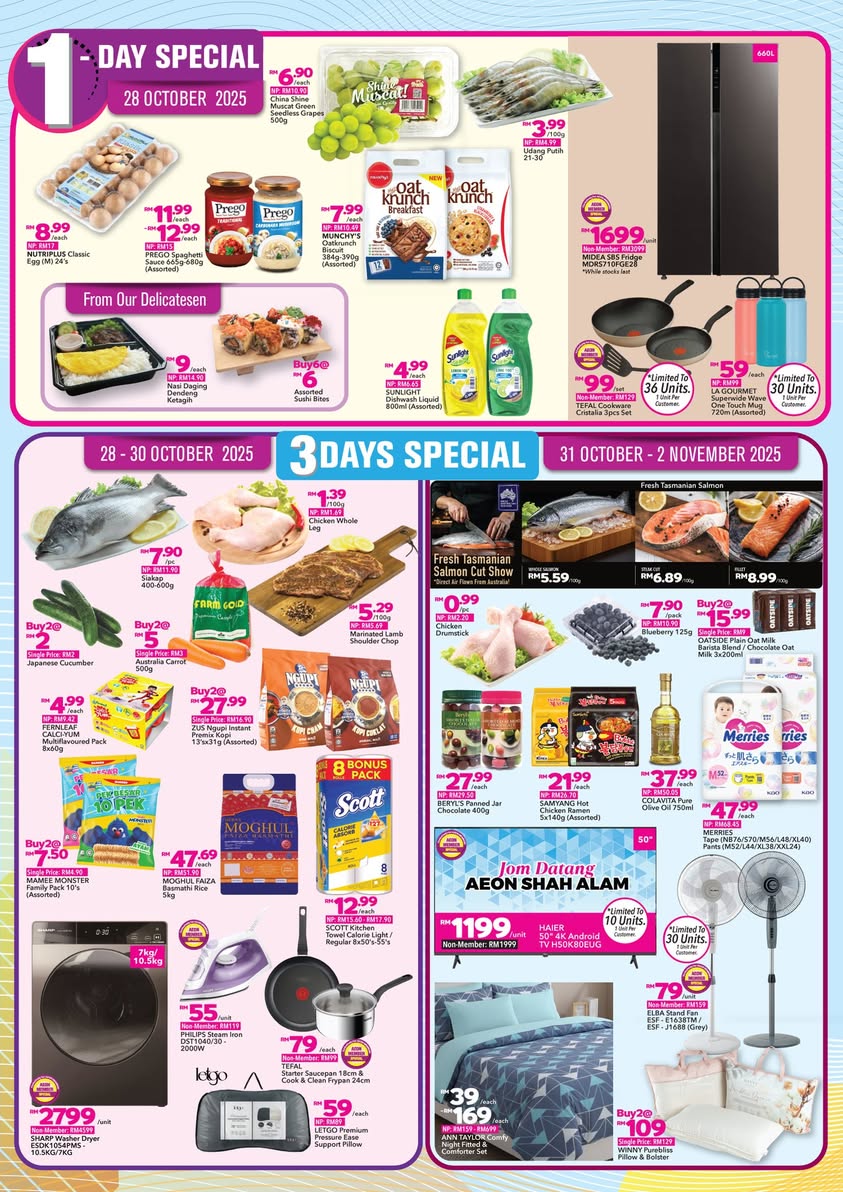 Aisle view showcasing fresh products and new layout at AEON Shah Alam.