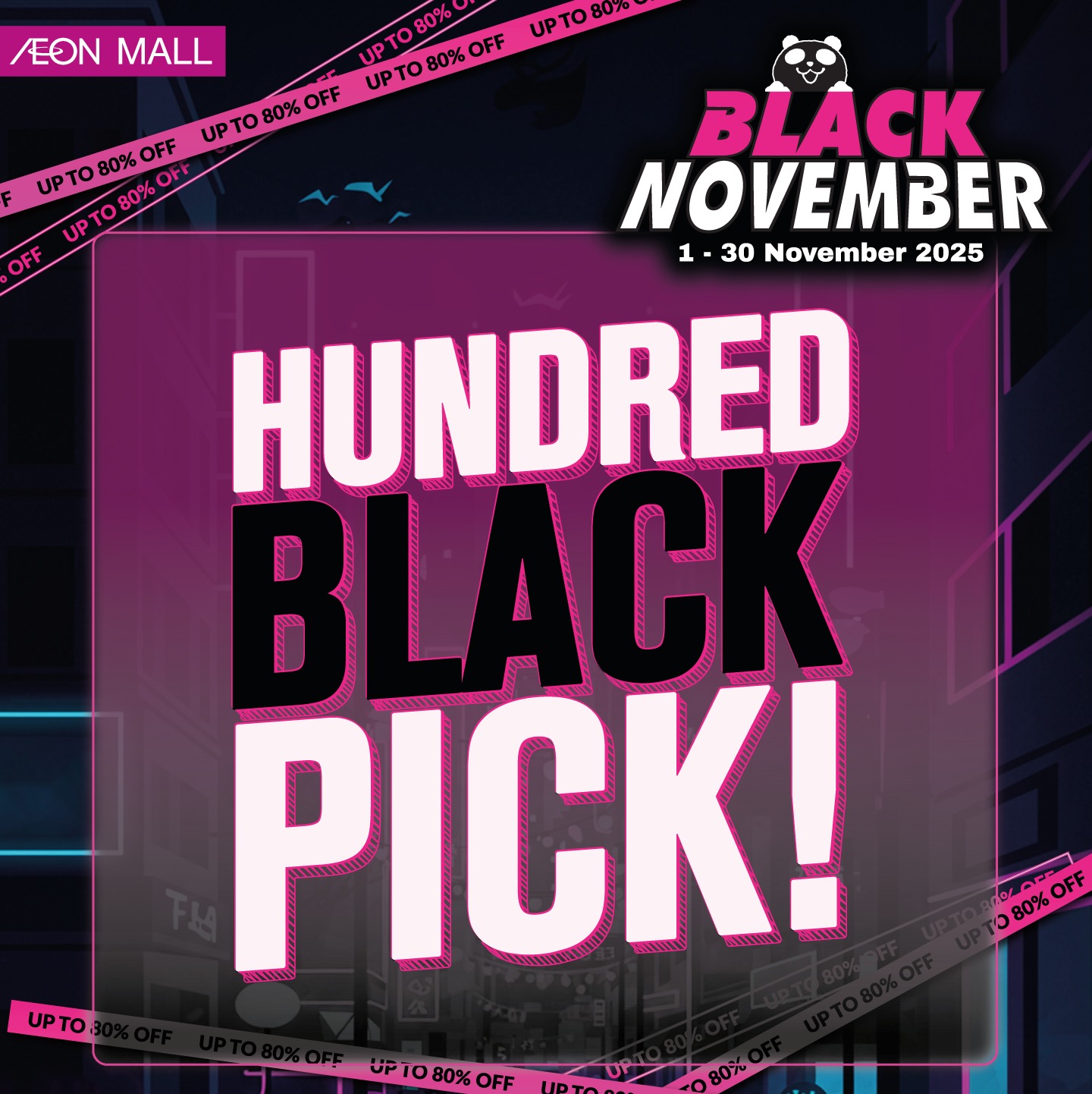 People dressed in black and magenta at AEON Mall