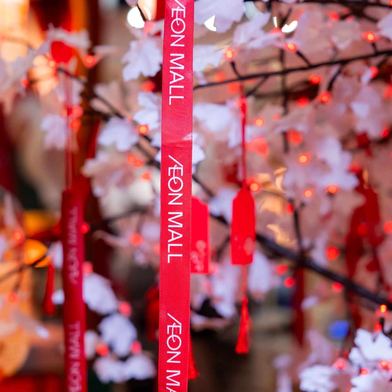 Festive atmosphere and seasonal displays inside the mall