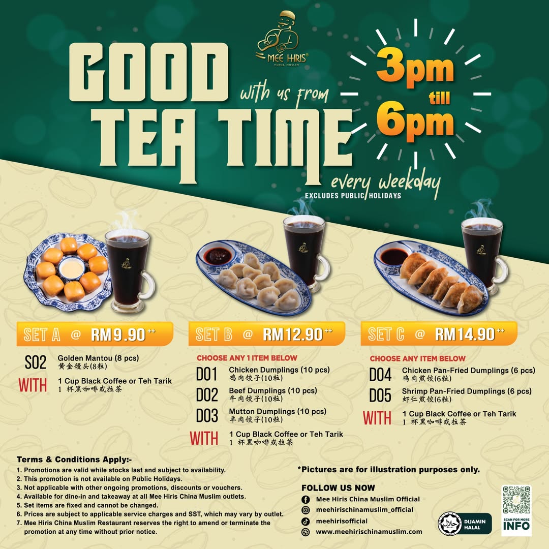 A selection of delicious tea time snacks and beverages including golden mantou and dumplings.