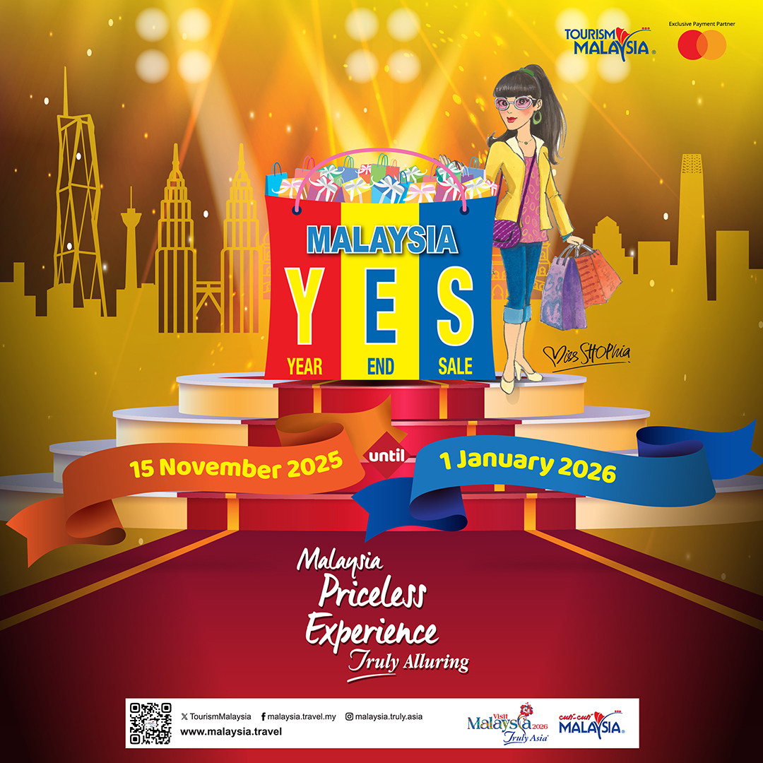 Shoppers enjoying festive decorations at AEON Mall Tebrau City during the Malaysia Year End Sale