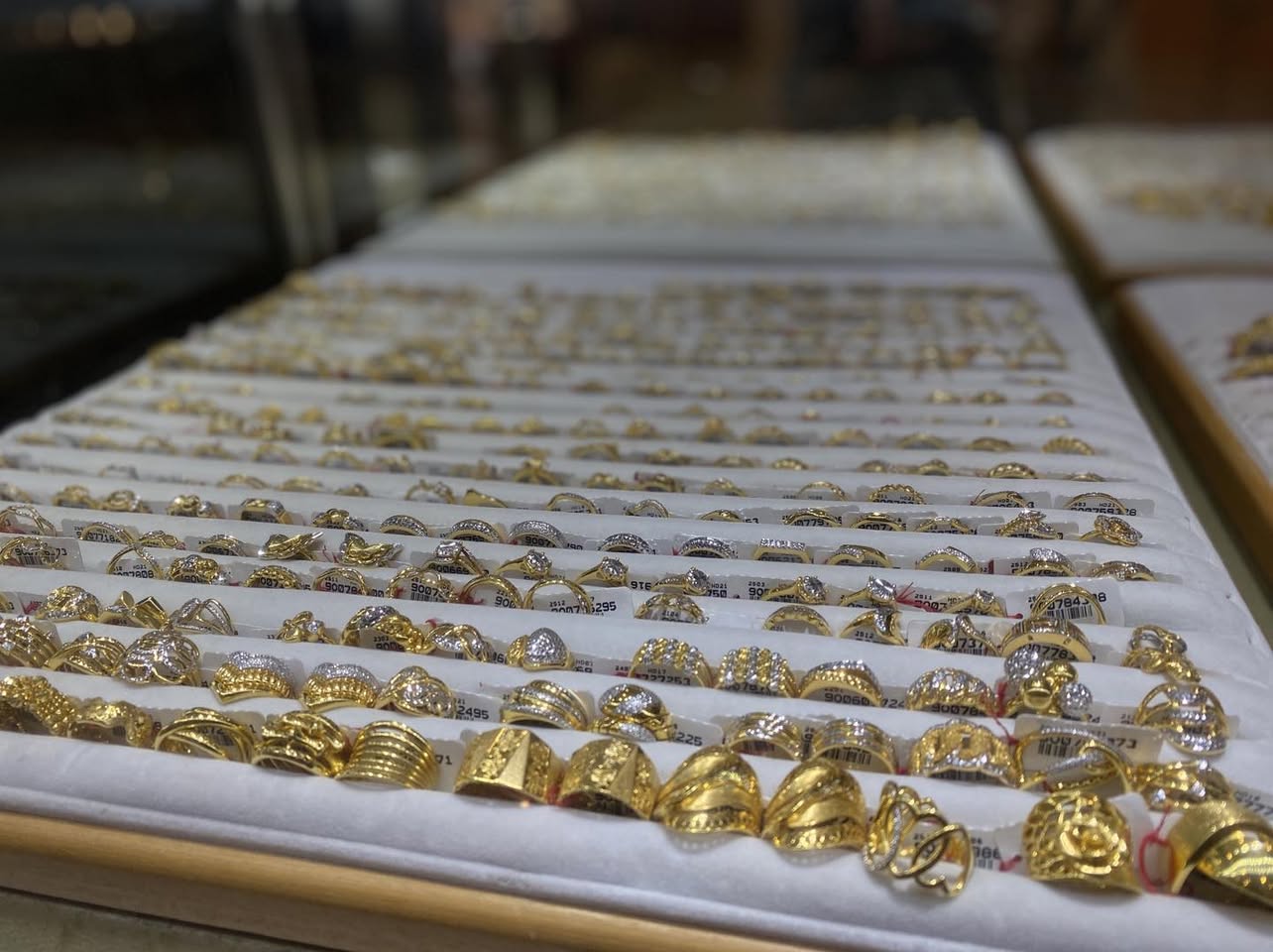 A variety of modern and traditional jewelry designs on display