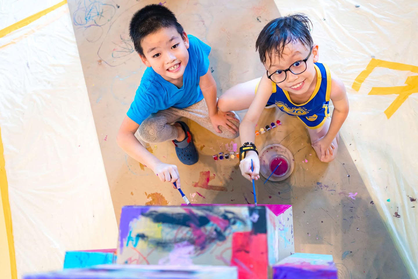 Giant bouncy castles providing entertainment for children
