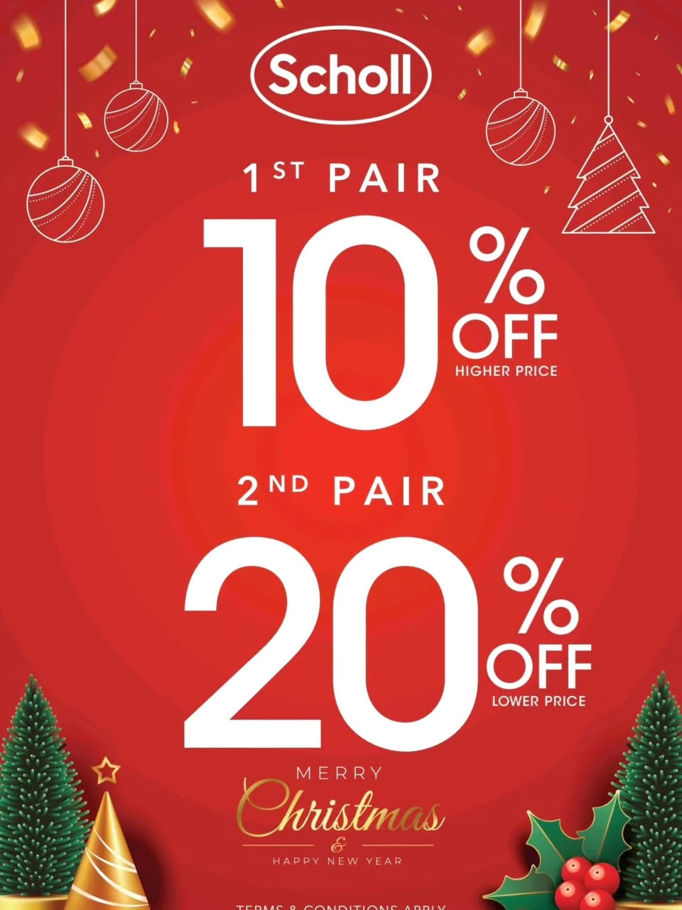 Festive display of Scholl footwear and products