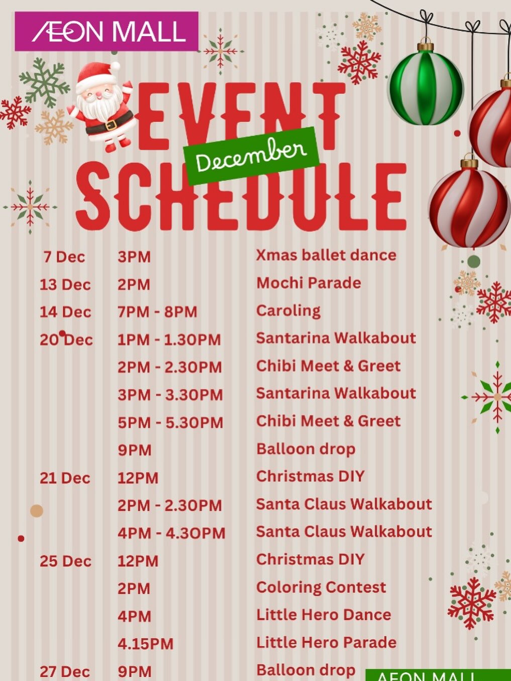 Festive decorations and activities at AEON Mall Tebrau City