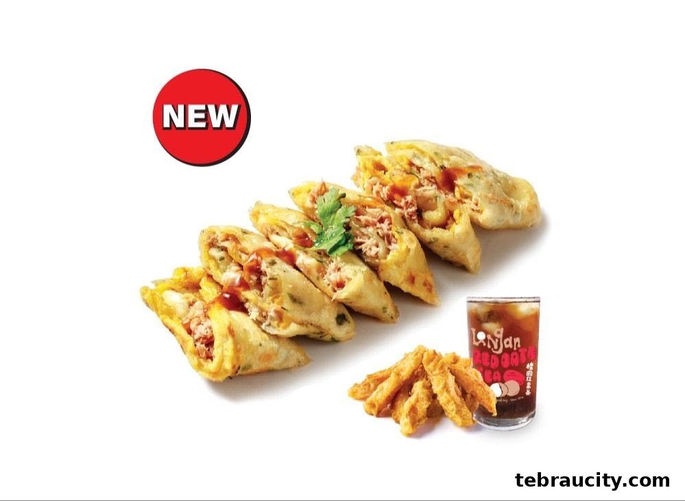 A new Taiwanese street snack featuring savory crepes, crispy fries, and a refreshing drink.
