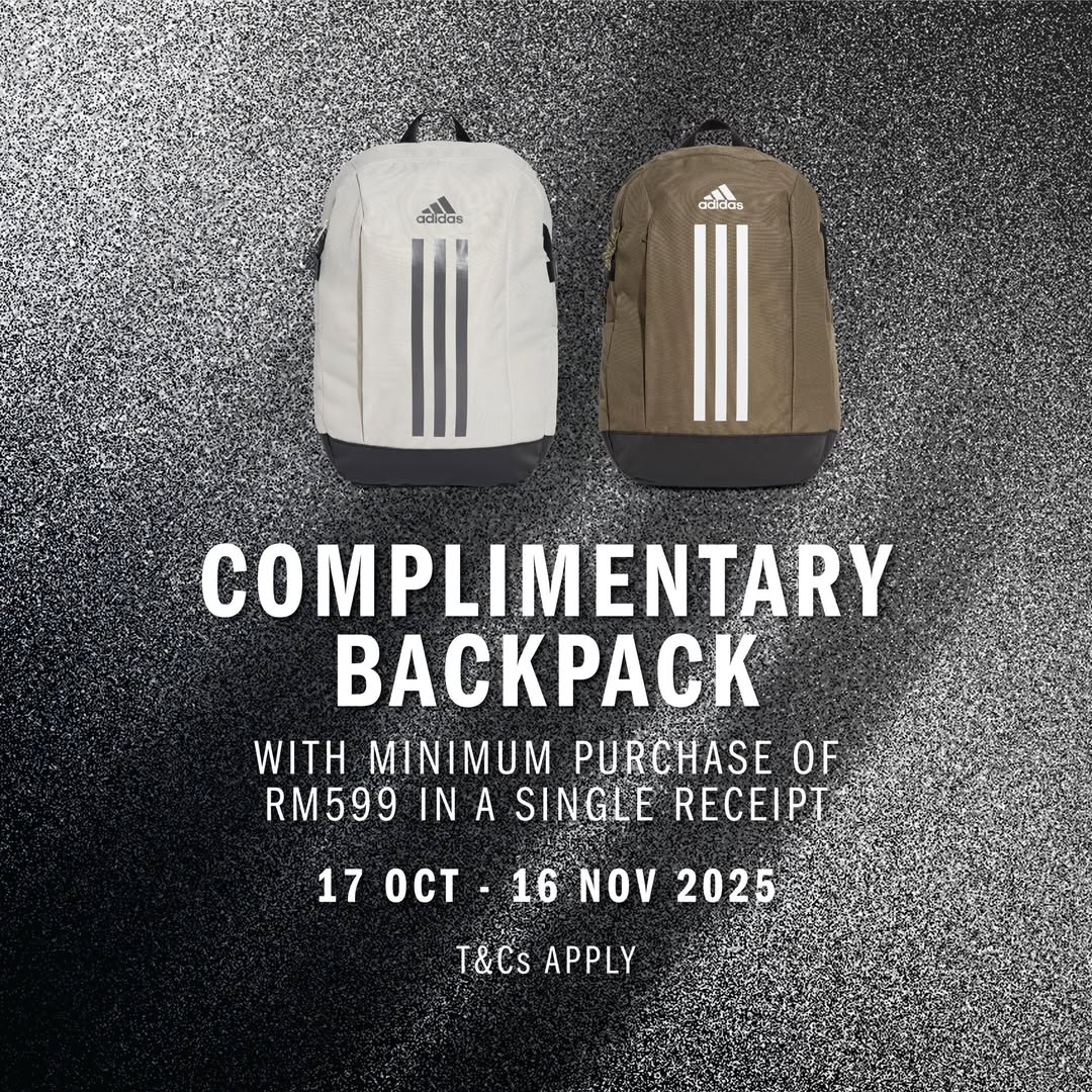 Promotional image featuring a stylish backpack alongside adidas branding