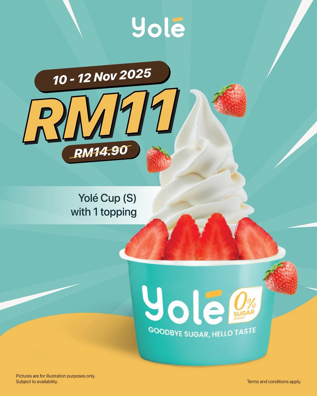 A Yolé frozen yogurt cup with a topping.