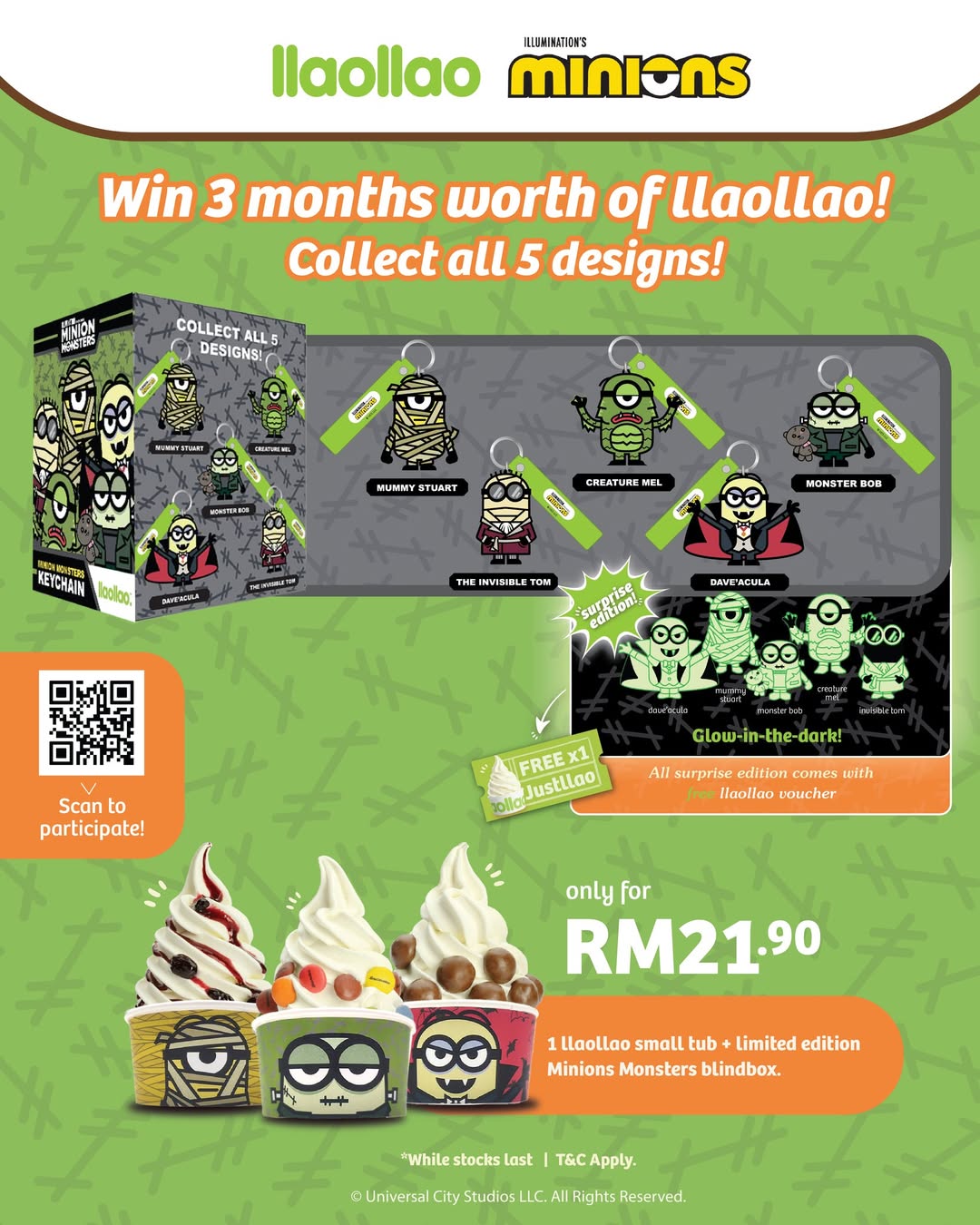 llaollao Small Tub with Minions Monsters blindbox collection