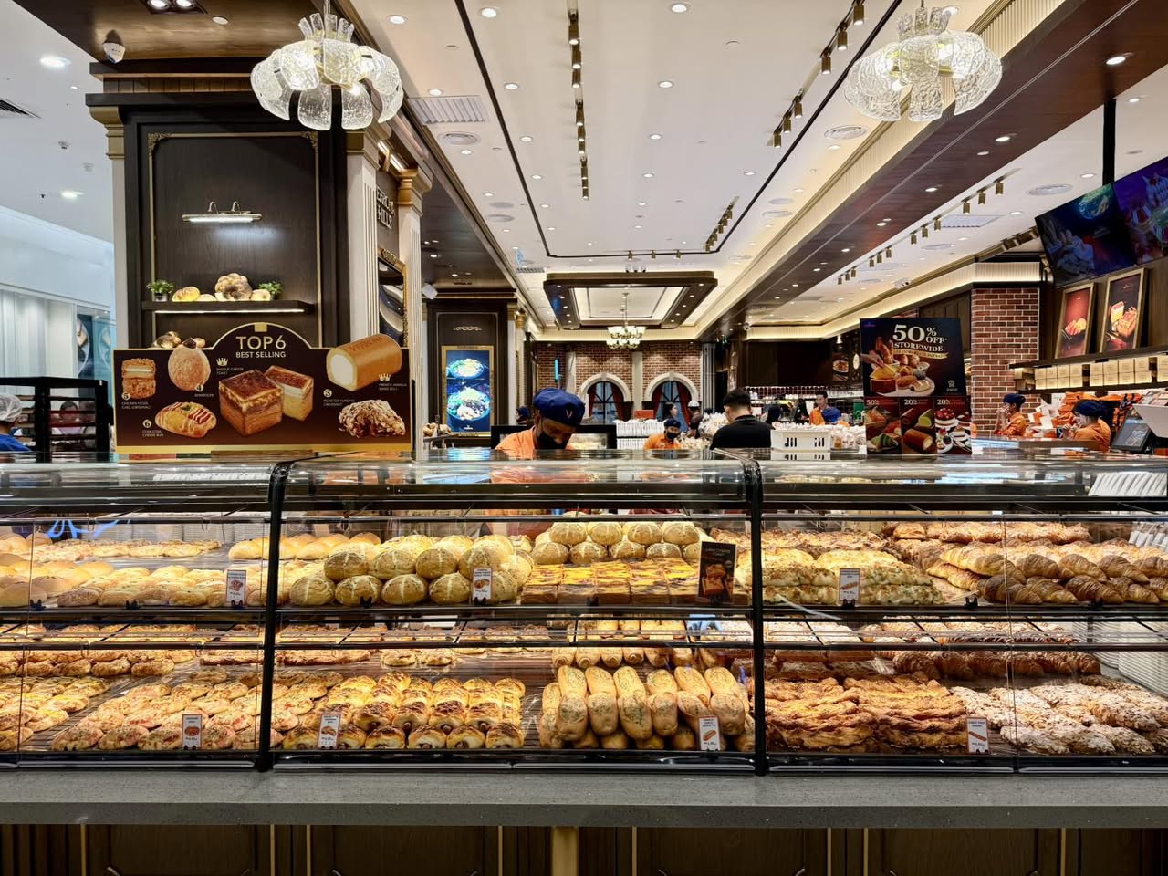 Display of freshly baked French croissants