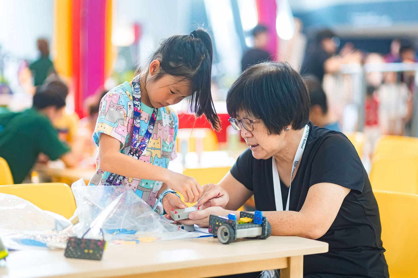 Families enjoying the interactive craft zones
