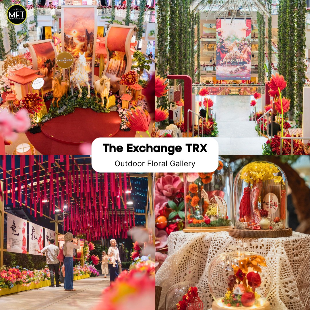 Traditional red lanterns and Year of the Horse decorations