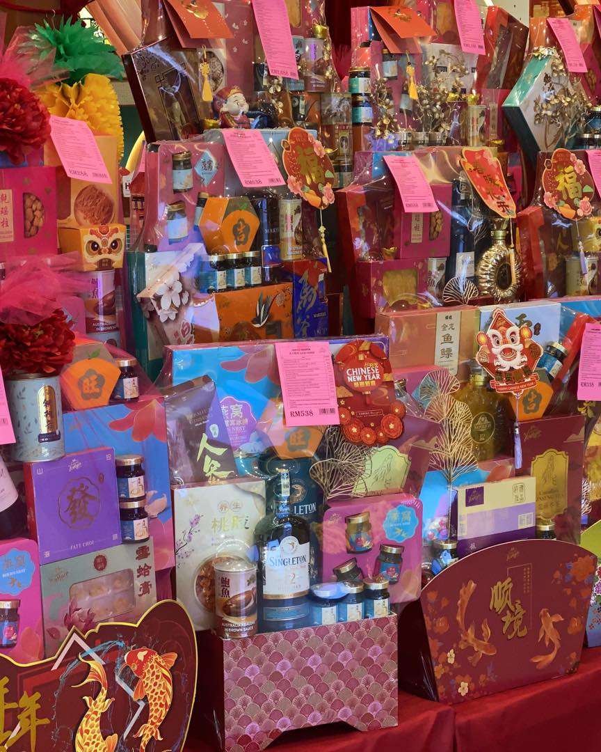 A beautiful display of premium Chinese New Year hampers by DINGKEE