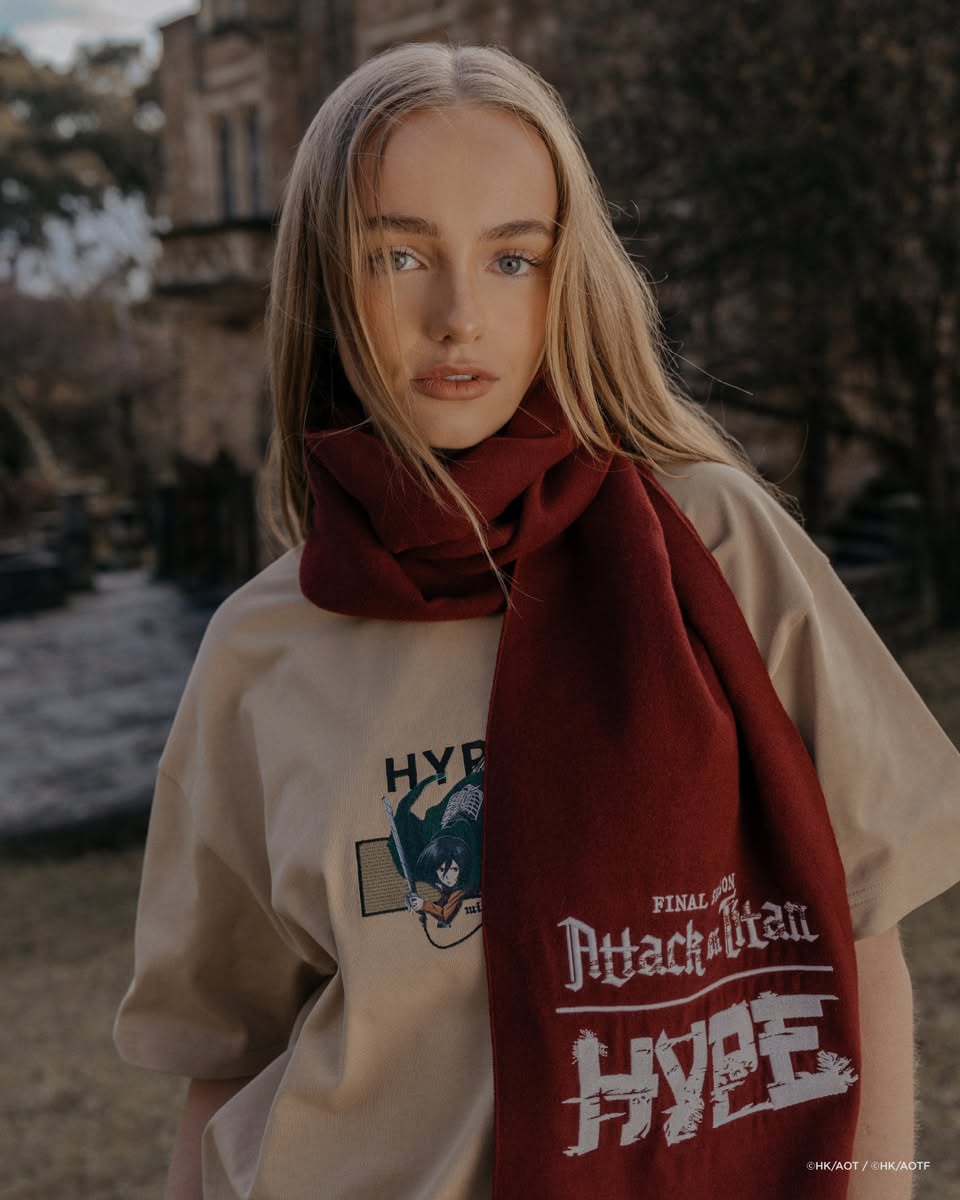 A close-up of apparel or accessories from the Attack on Titan collection by HYPE.
