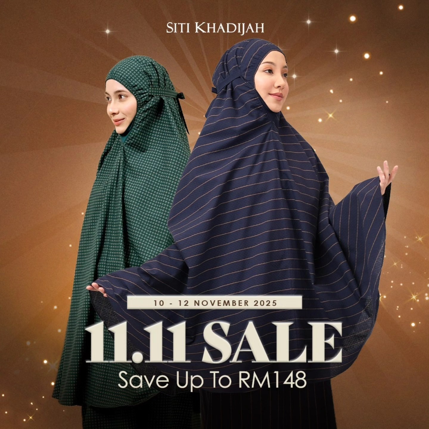 A selection of Siti Khadijah telekung and accessories on display