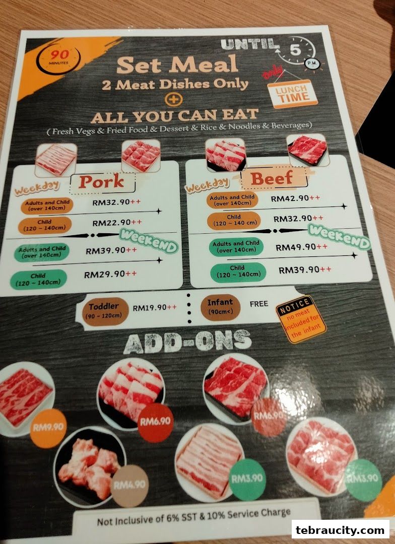 A menu for Shabu-Yo featuring all-you-can-eat set meals with pork and beef options.
