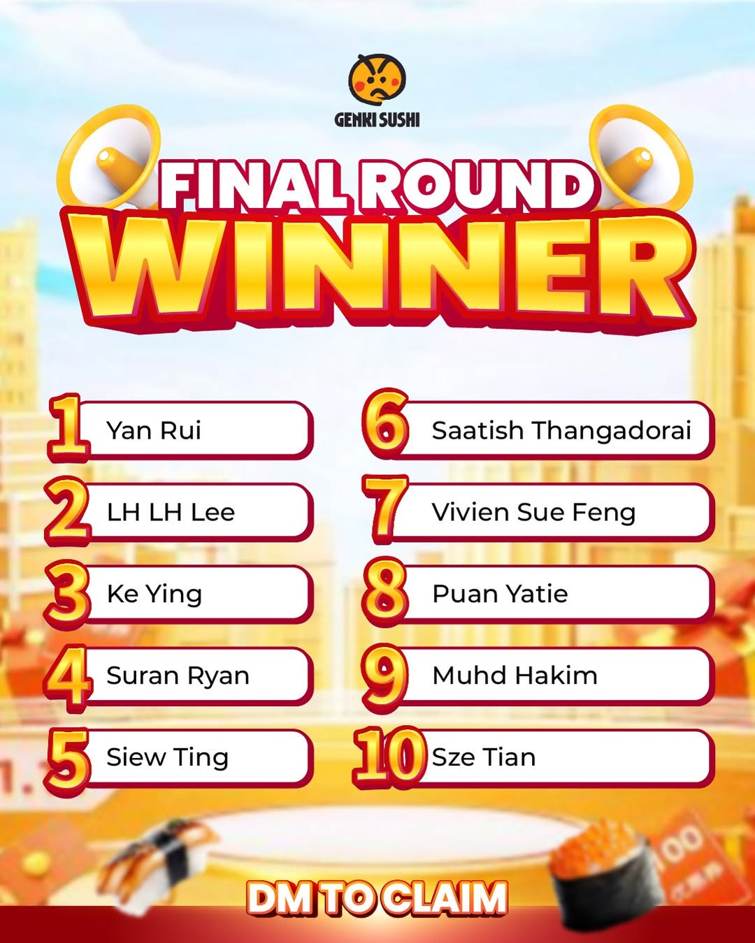 Genki Sushi Malaysia giveaway winners announcement banner