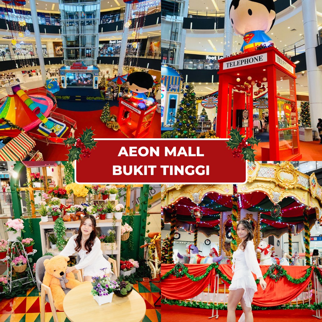 Vibrant Christmas decor creating a festive atmosphere in a Malaysian shopping mall