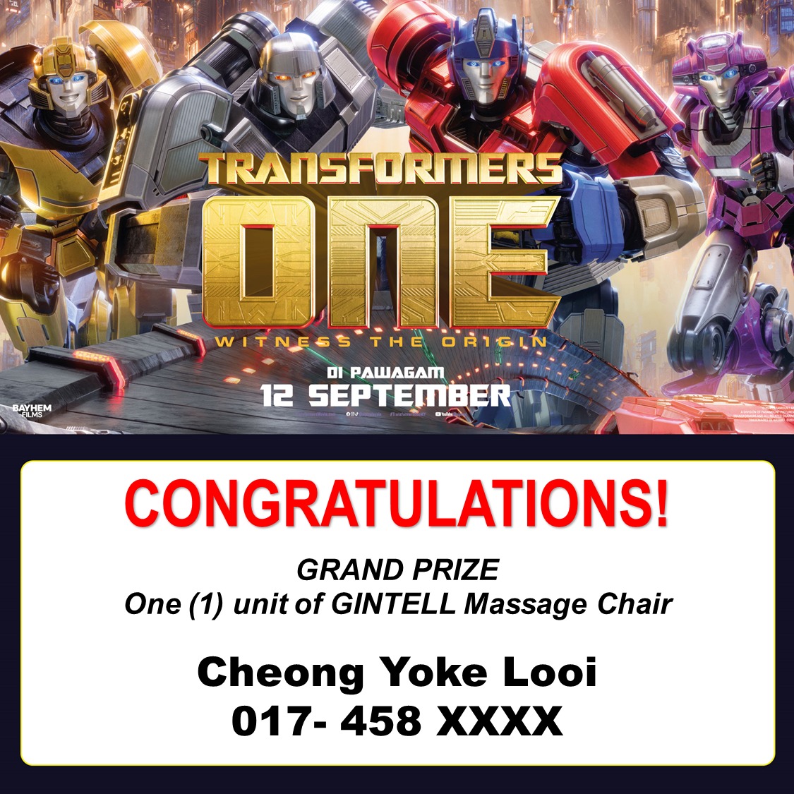 Another graphic celebrating the winners of the AEON Mall 'Count the Transformer Logo' contest