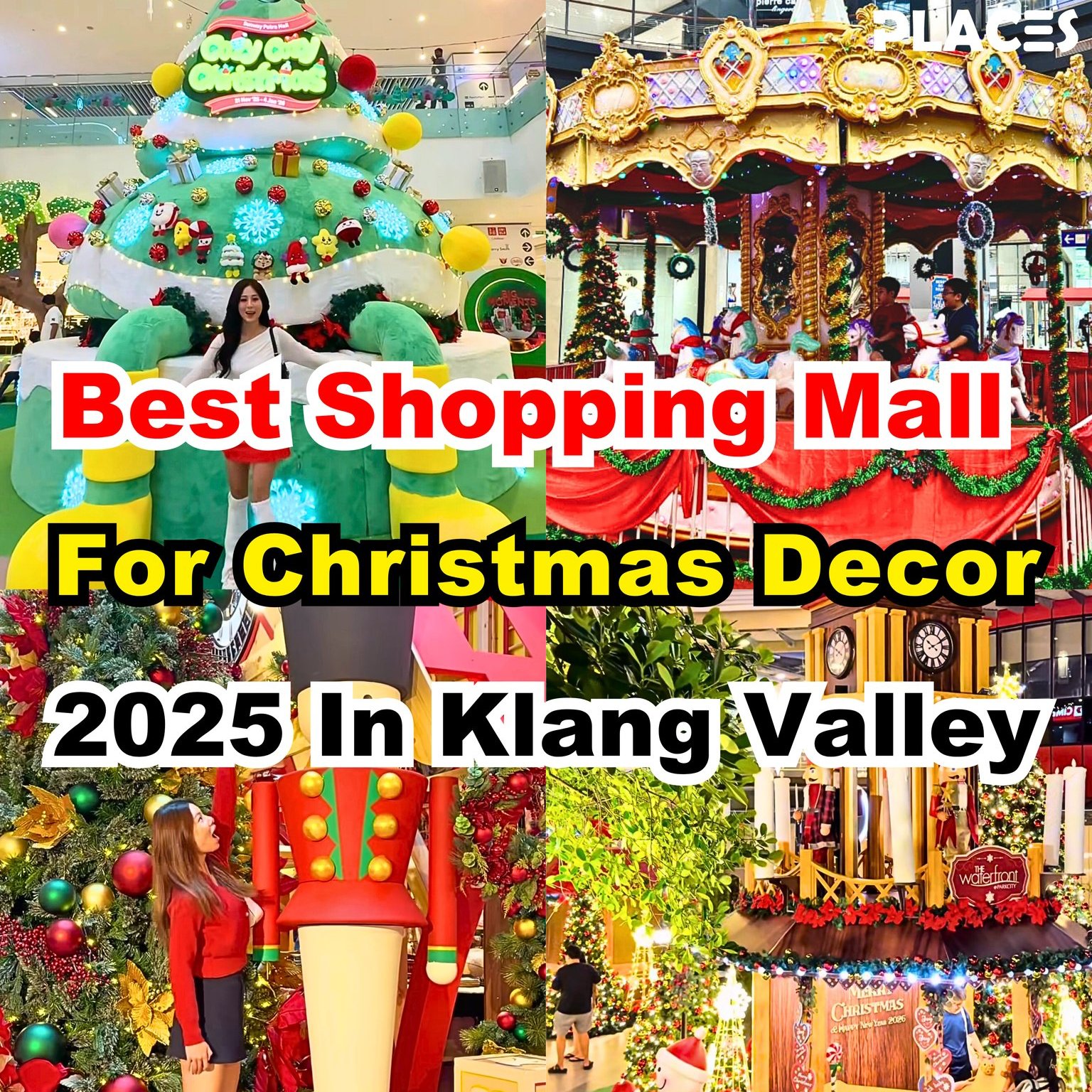 Families enjoying the vibrant Christmas decorations at a popular mall