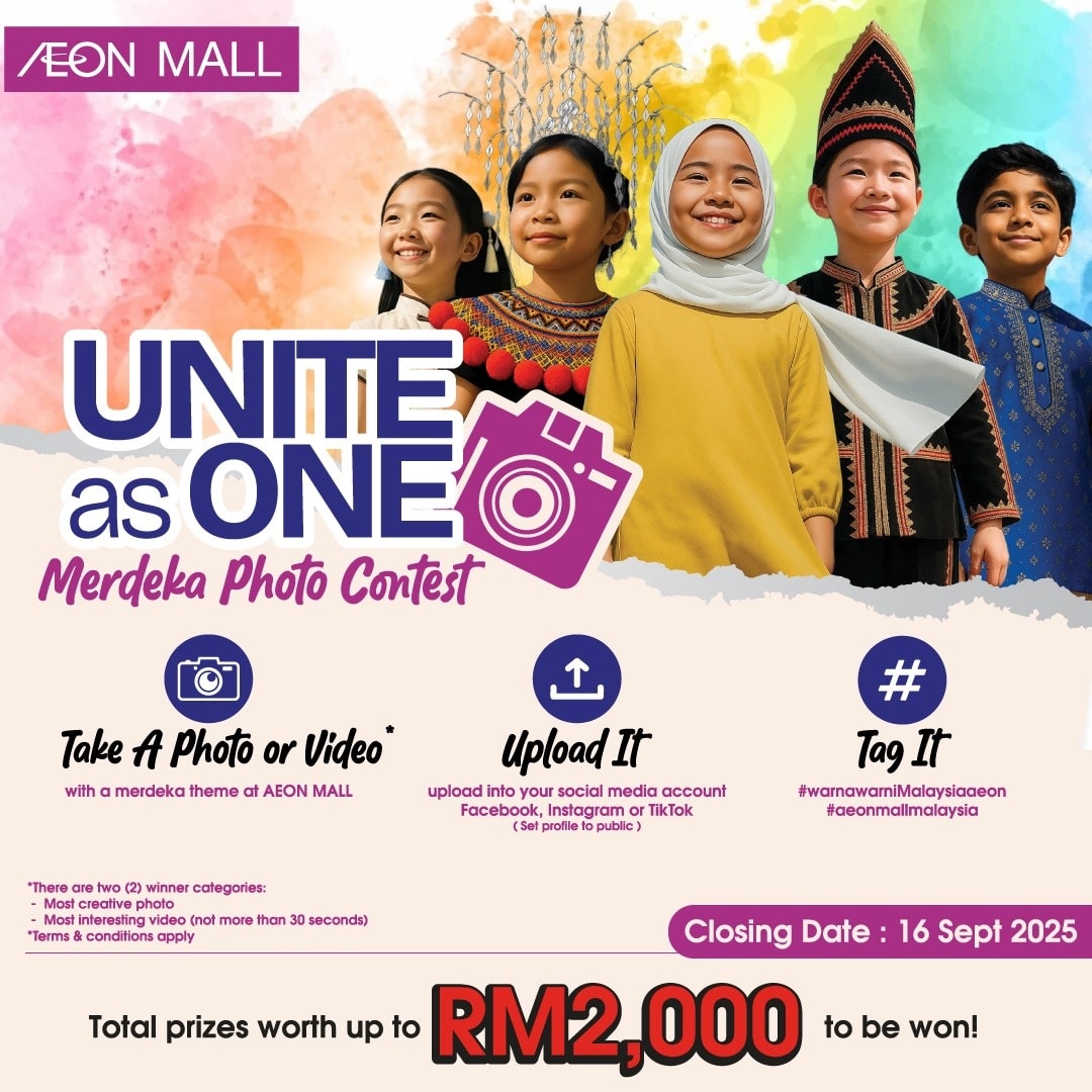A vibrant display of winning entries from the AEON Mall Merdeka Contest.