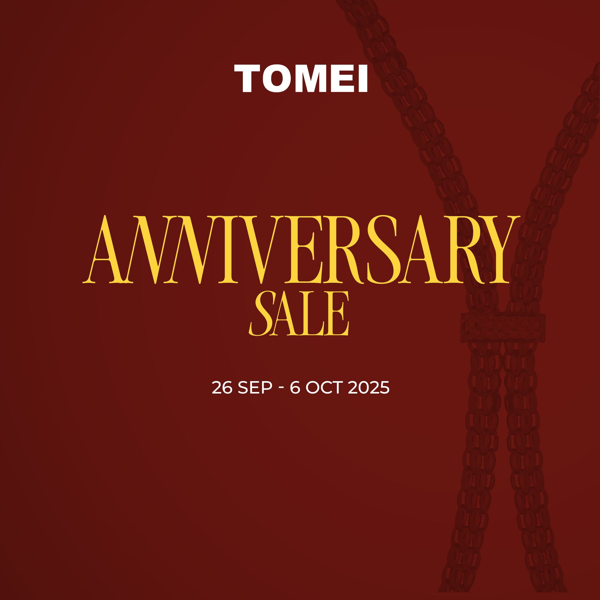 Another promotional image for Tomei's 2025 Anniversary Sale