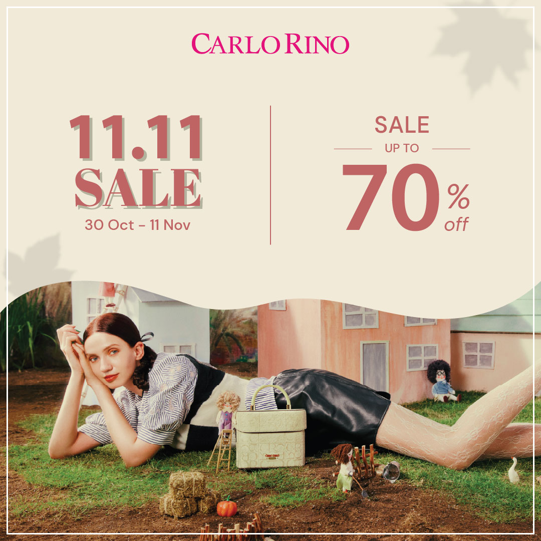 A stylish collection of Carlo Rino handbags and accessories, hinting at sale items.