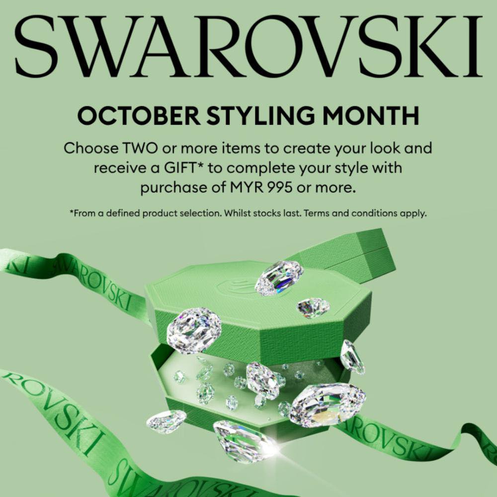 A dazzling display of Swarovski crystal jewelry, showcasing various necklaces and earrings.