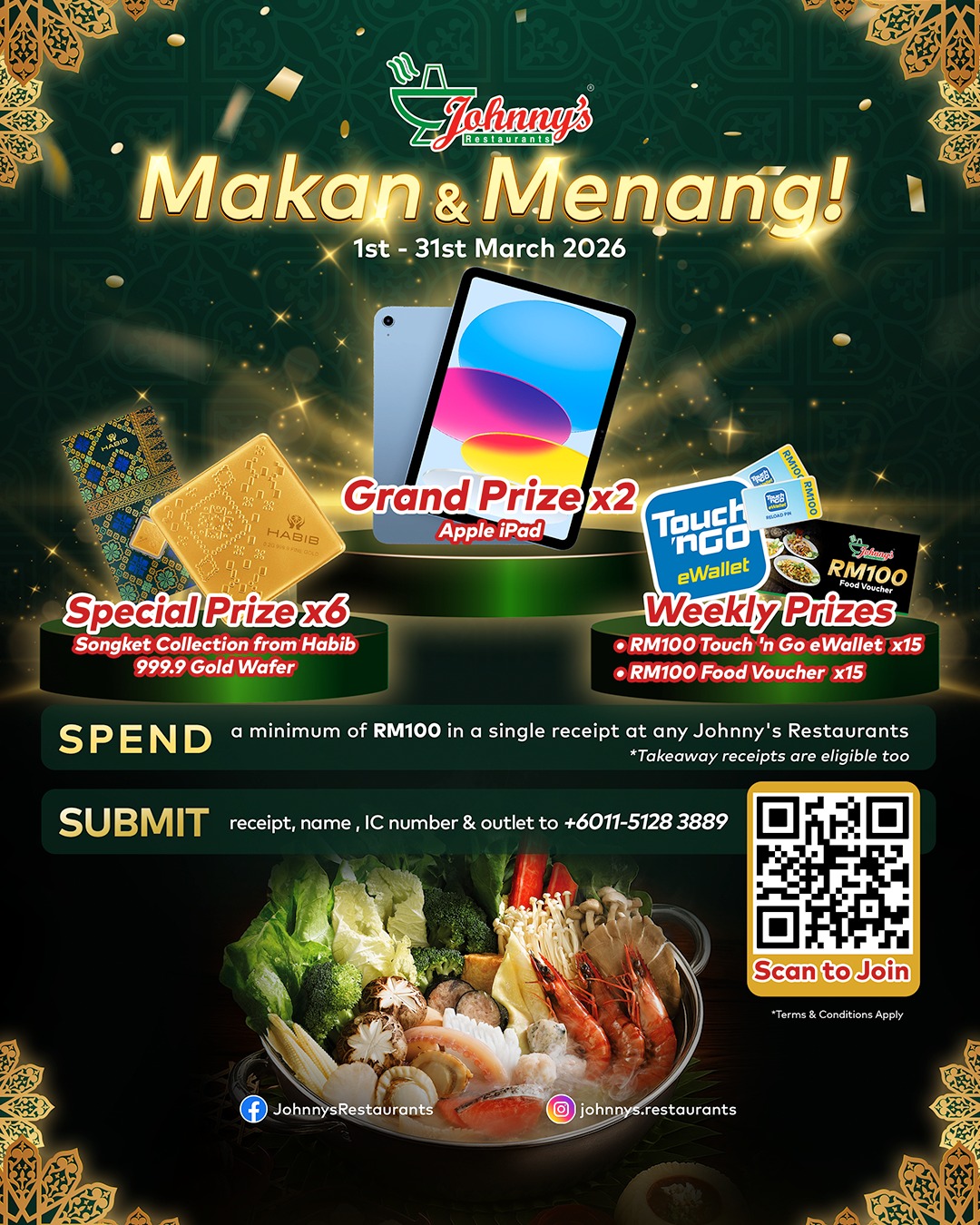 Johnny's Restaurant Makan and Menang Contest Prizes including iPad and Gold
