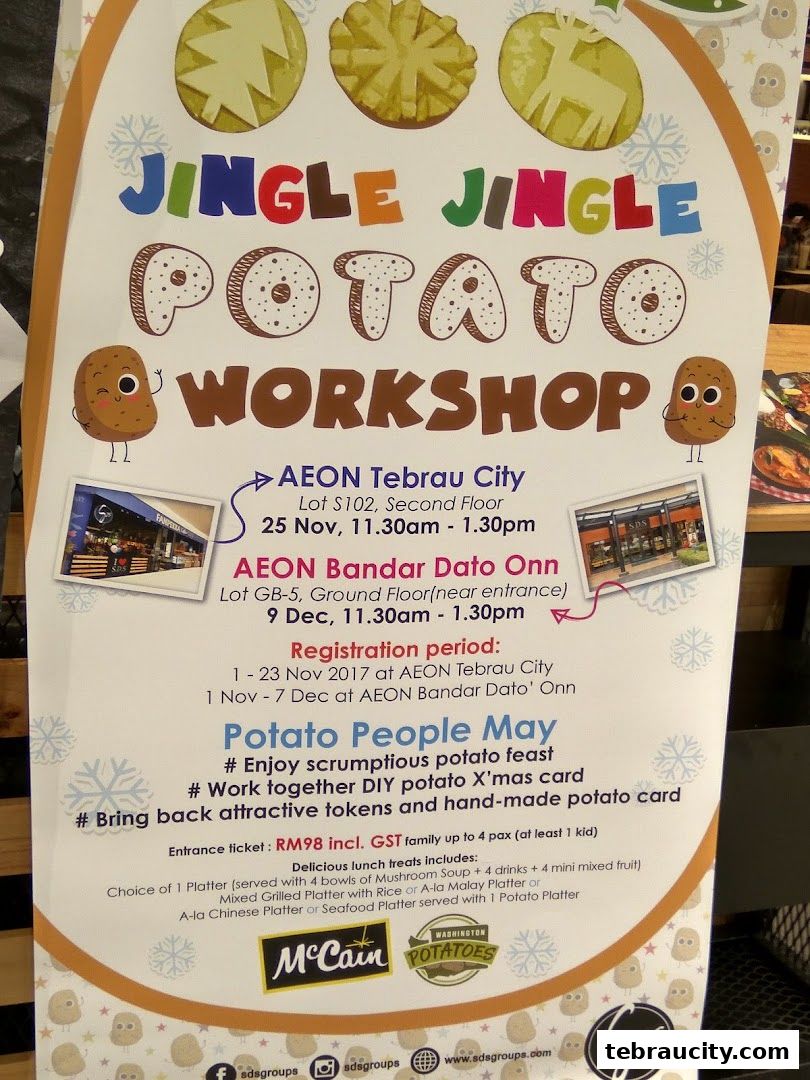 A poster advertising a Jingle Jingle Potato Workshop with event details and lunch inclusions.