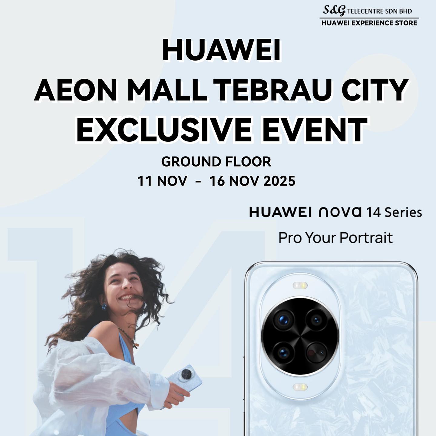 A vibrant display of HUAWEI products at an event booth.