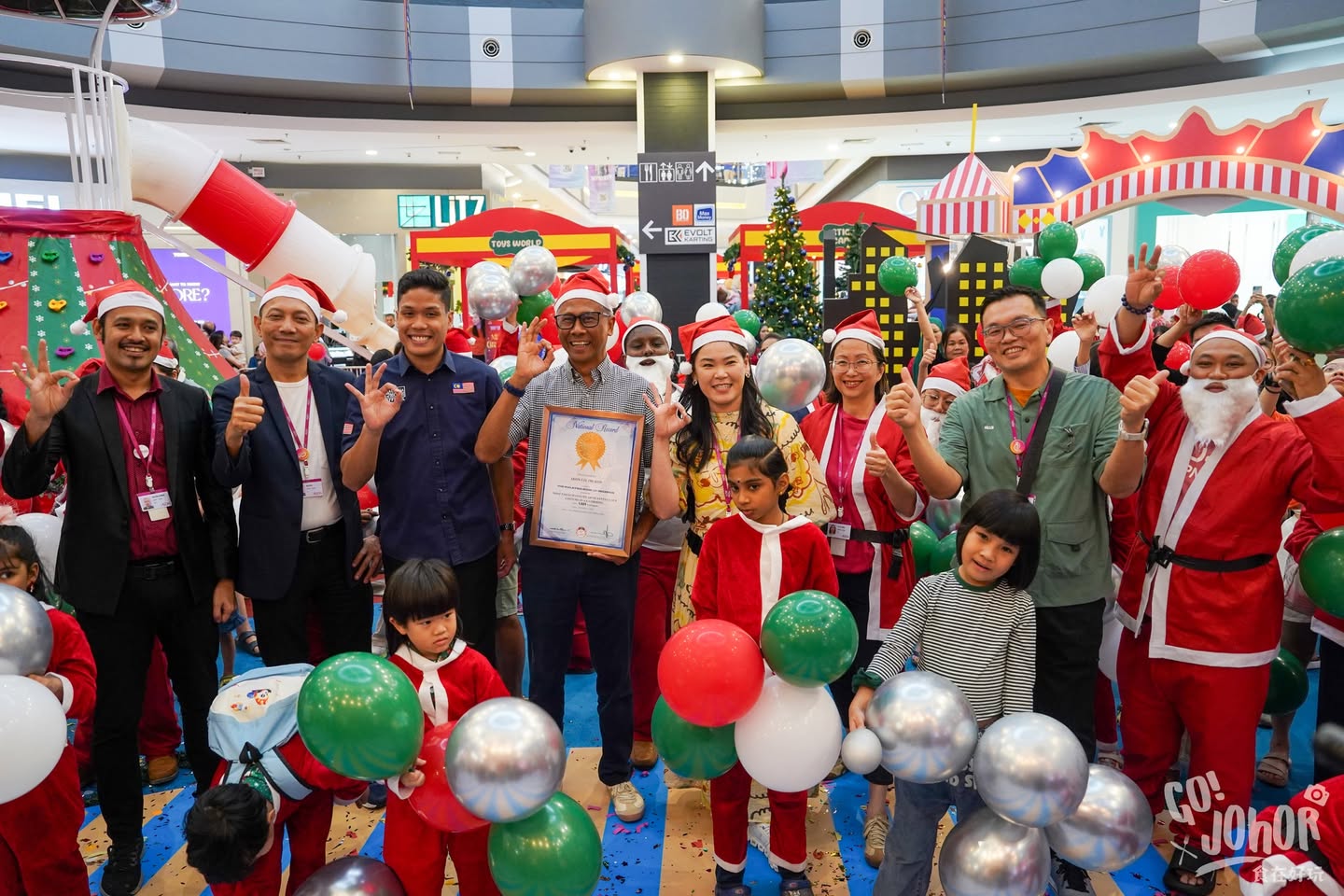 A festive scene inside AEON MALL Bukit Indah, beautifully decorated for Christmas.
