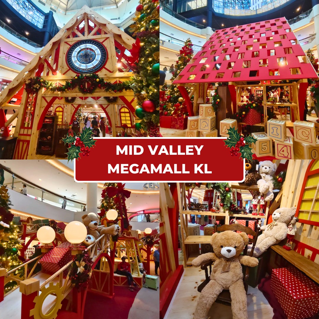 Festive Christmas decorations at a Kuala Lumpur mall entrance