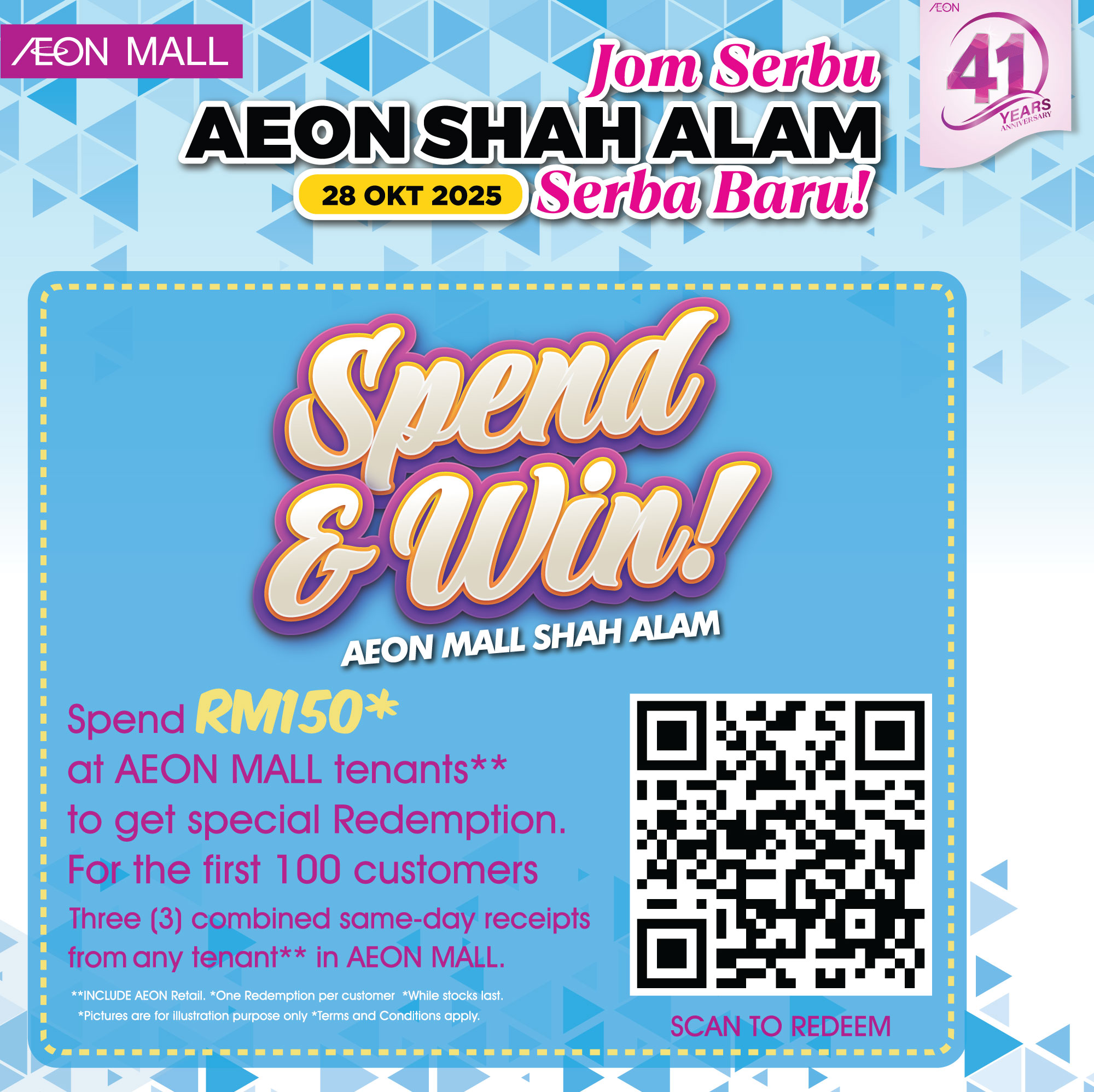 Promotional graphics for AEON MALL Shah Alam reopening