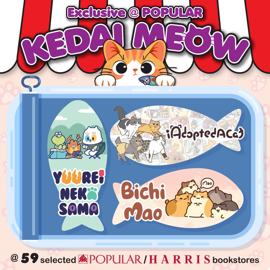 Artwork featuring Bichi Mao, Yuurei Neko Sama, and IADOPTEDACAT characters from the Kedai Meow Collection