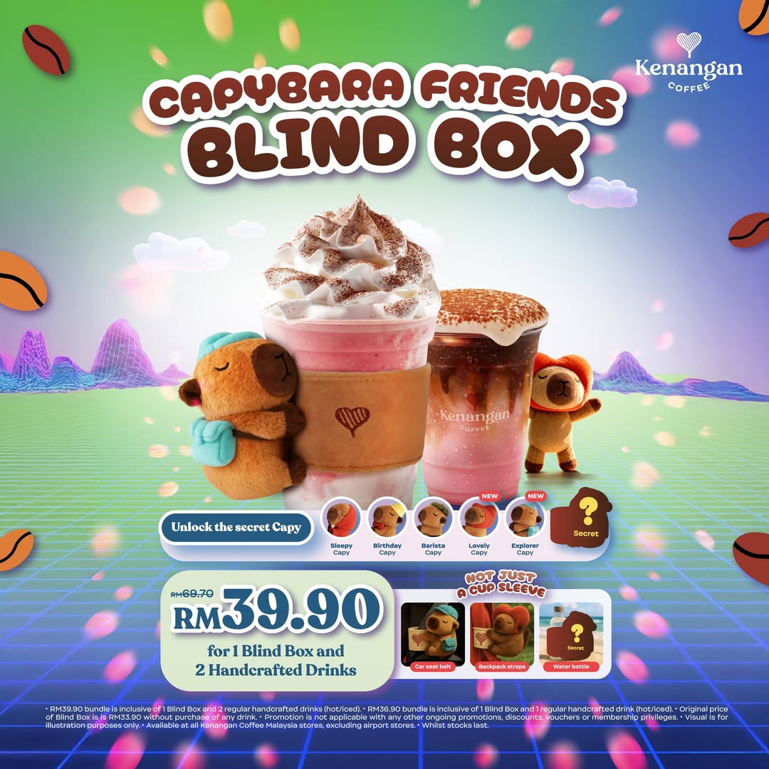 A collection of cute Capybara figures from Kenangan Coffee's Capybara Friends Blind Box promotion.