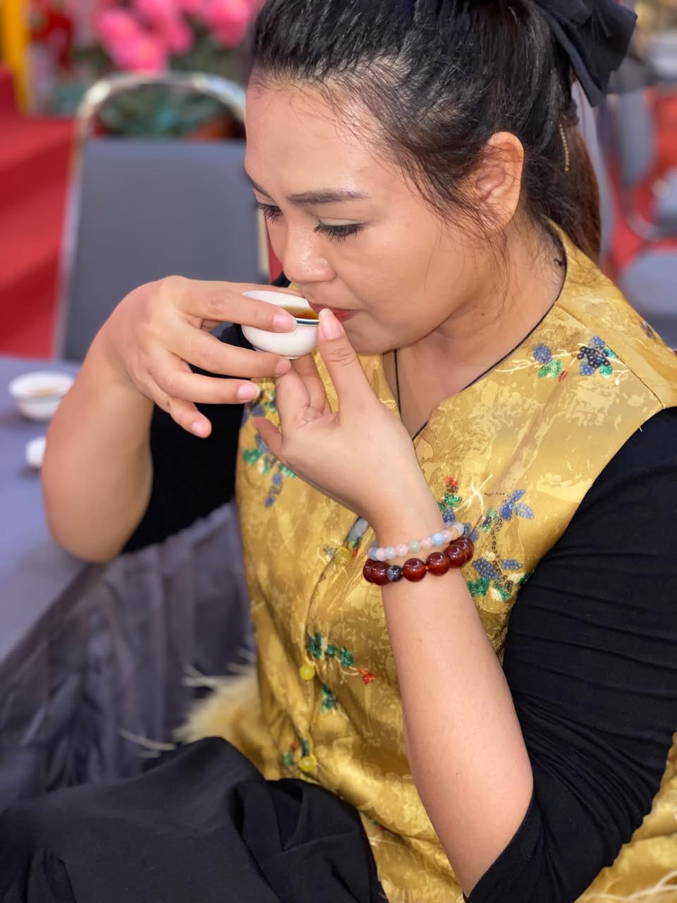 A traditional tea set arranged for the Chinese New Year ceremony