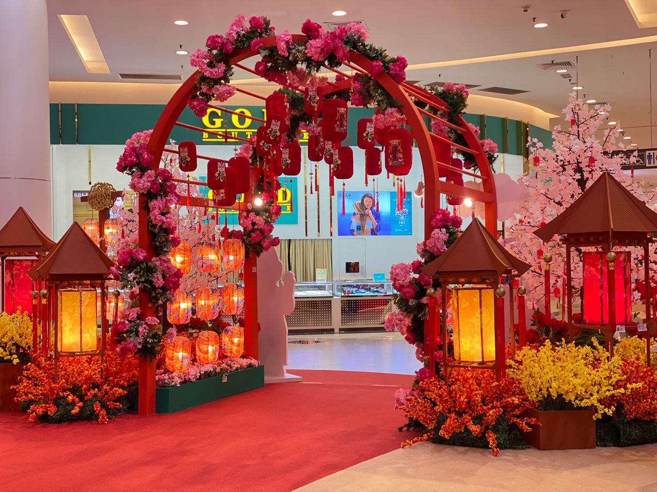 Shoppers enjoying the vibrant seasonal decor