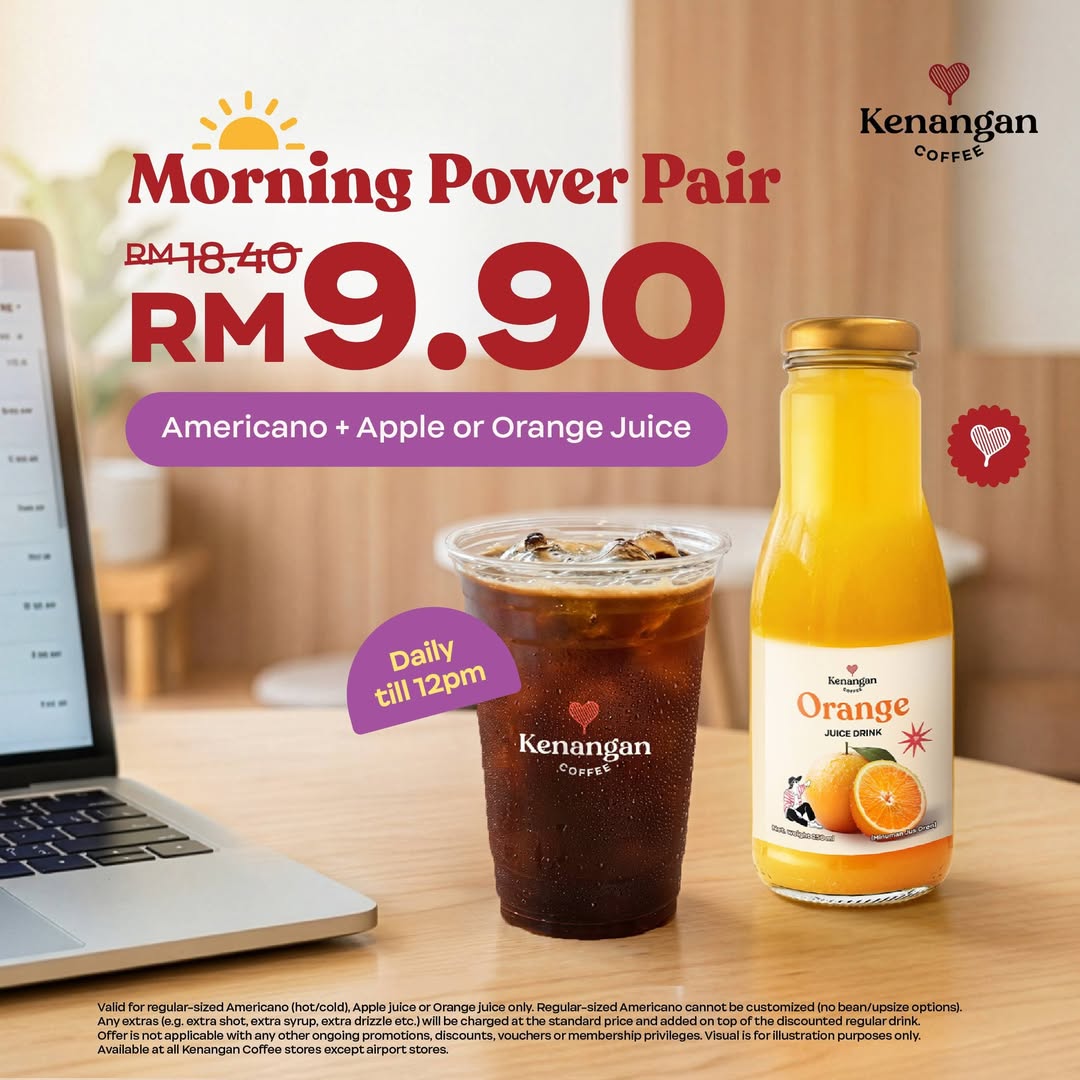 Kenangan Coffee Morning Power Pair featuring an Americano and a glass of juice.