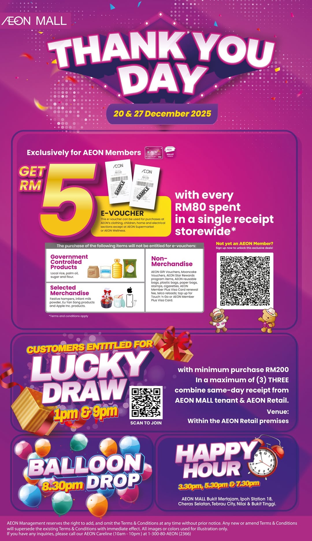 A festive image celebrating AEON MALL Thank You Day 2025 with shoppers and rewards