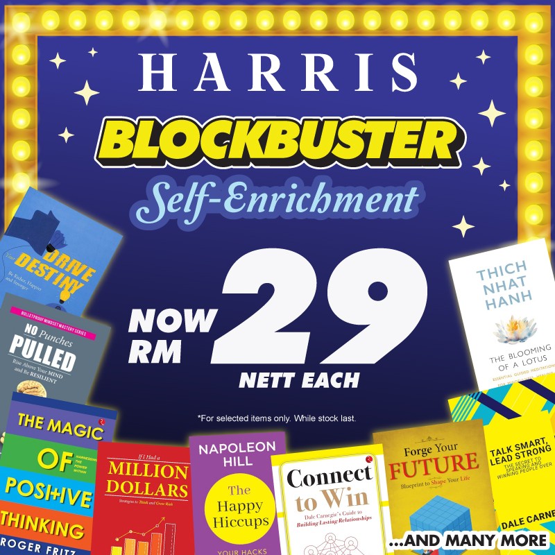 A vibrant display of HARRIS Blockbuster Self-Enrichment books, inviting readers to explore personal growth.