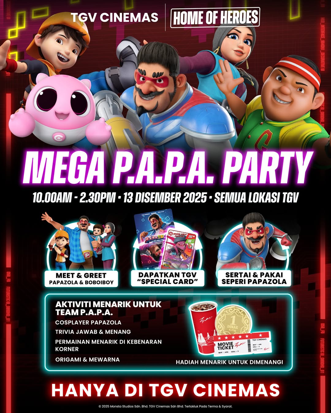 An exciting event poster for Papa Zola The Movie 2's Mega PAPA Party at TGV.