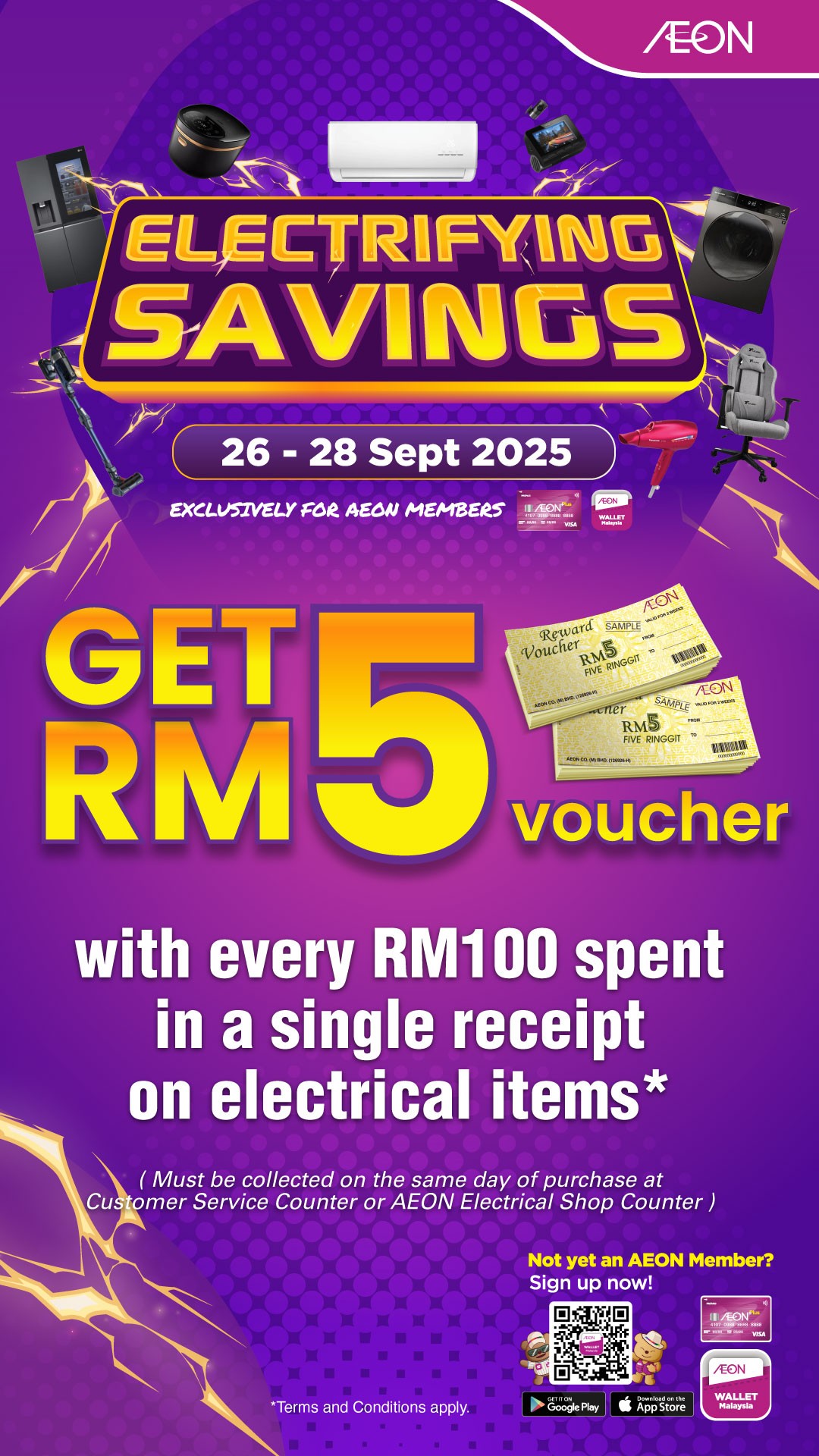 A promotional image for electrical item savings at AEON Tebrau City