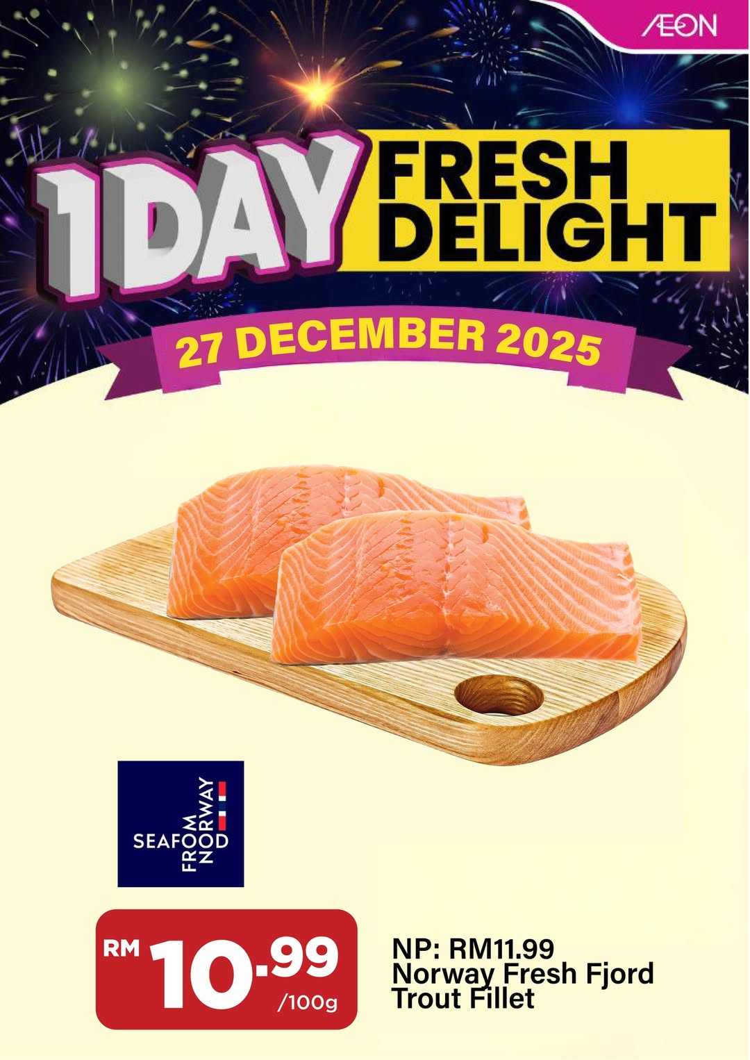 Fresh Norway Fjord Trout fillets with rich orange color on display