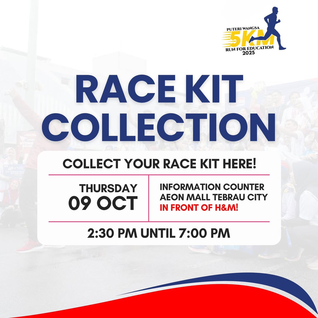 Runners excitedly collecting their race kits for the Puteri Wangsa 5KM Run for Education 2025.