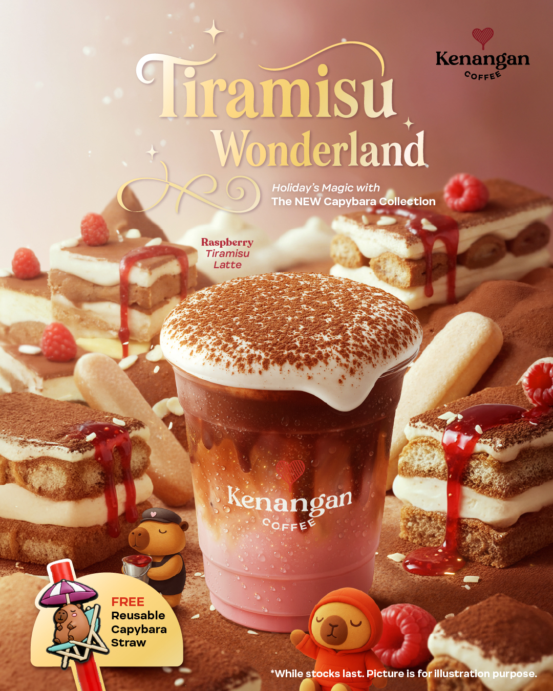 A delightful Tiramisu Wonderland drink with a reusable capybara straw.