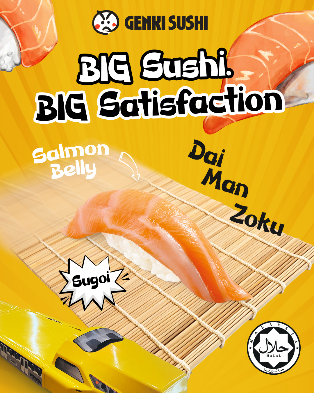 A large, generously filled sushi roll, showcasing its fresh ingredients and impressive size.