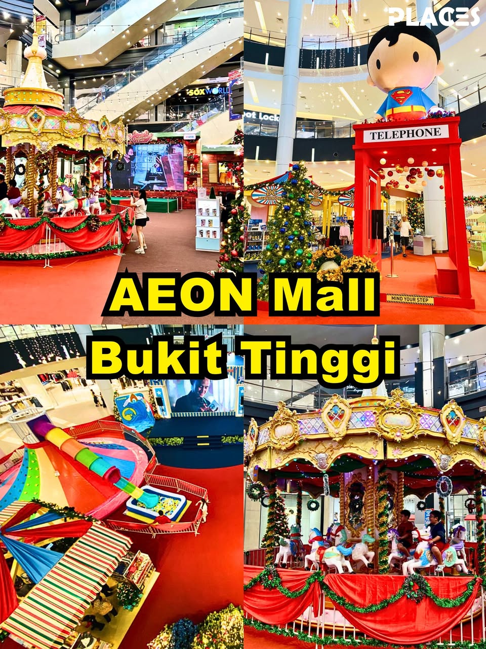 A grand Christmas tree decorated with festive ornaments inside a shopping centre