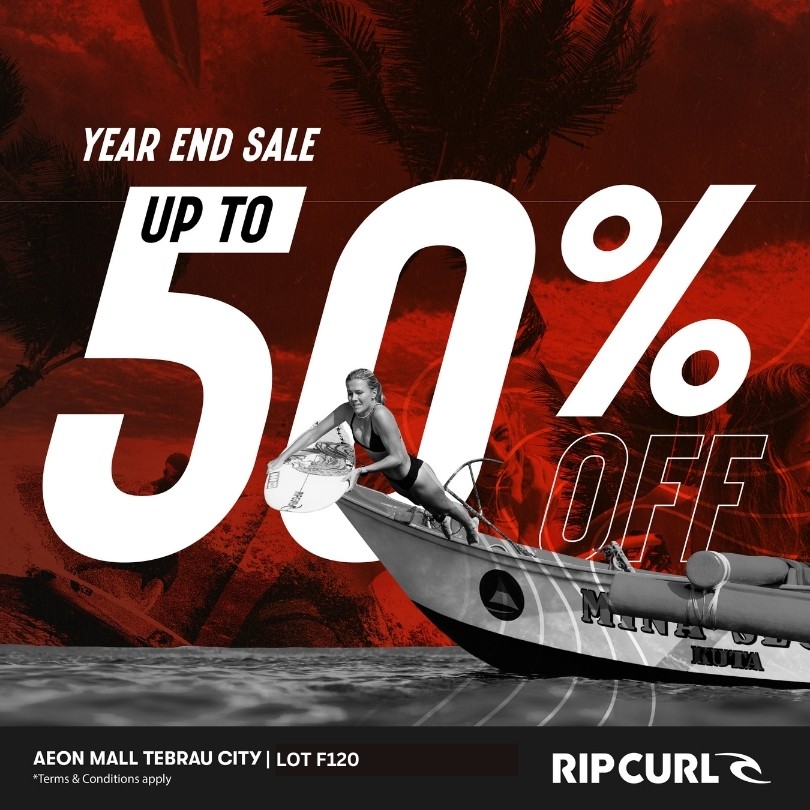 Rip Curl Year-End Sale banner showcasing various products