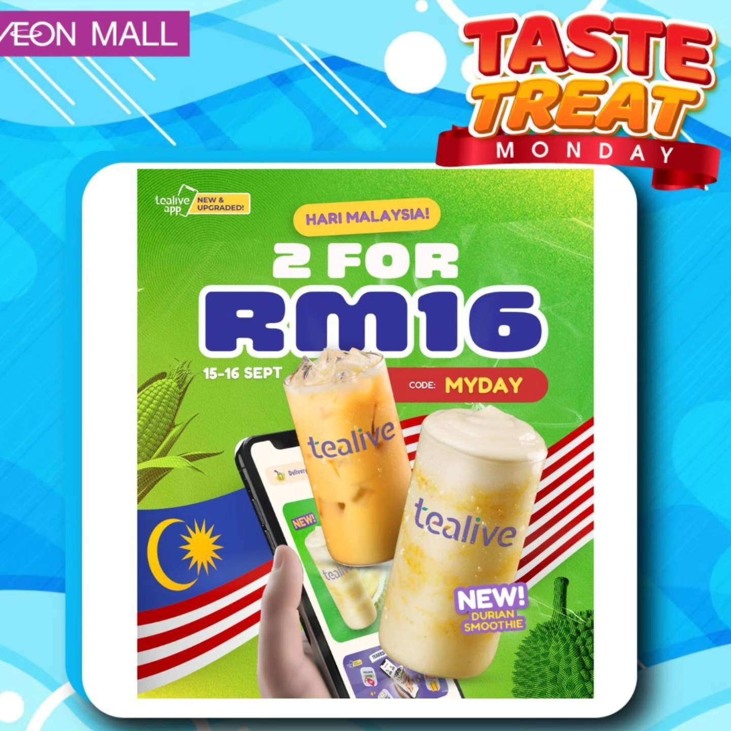 Promotional graphic highlighting daily deals at AEON Mall Tebrau City